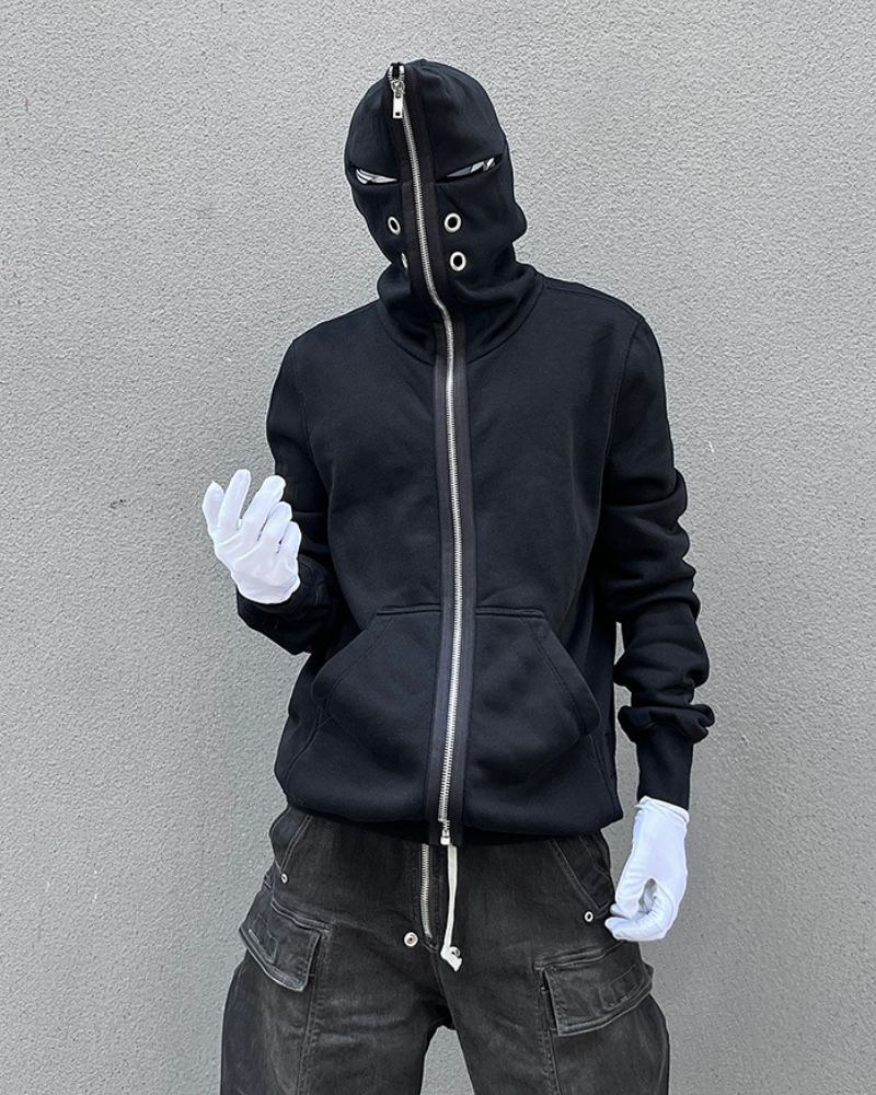 Bold Cut-Out Eye Zip Hoodie -  black - Cut-Out Eye Zip Hoodie for Comfort and Style - View 3