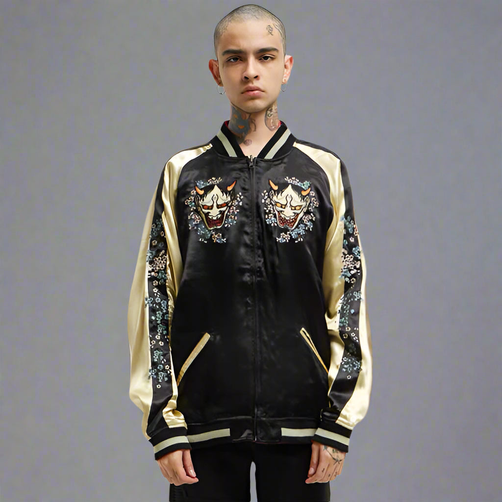 Bold Demon Embroidered Jacket - embroidered jacket - Reversible Embroidered Sukajan Jacket for Stylish Comfort - Main view