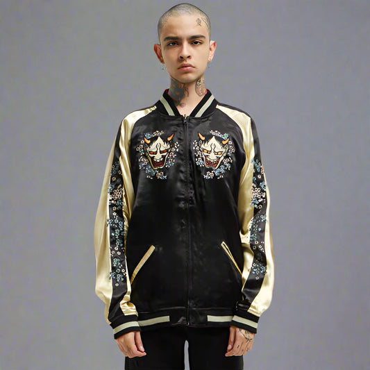 Bold Demon Embroidered Jacket - embroidered jacket - Reversible Embroidered Sukajan Jacket for Stylish Comfort - Main view