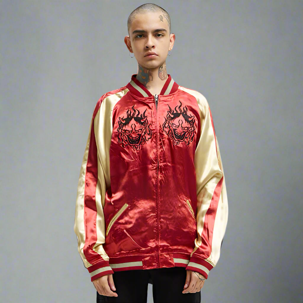 Bold Demon Embroidered Jacket - reversible jacket for women - Reversible Embroidered Sukajan Jacket for Stylish Comfort - View 2