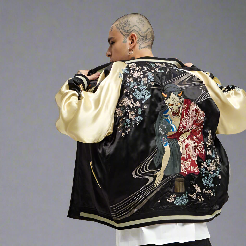 Bold Demon Embroidered Jacket -  satin jacket - Reversible Embroidered Sukajan Jacket for Stylish Comfort - View 5