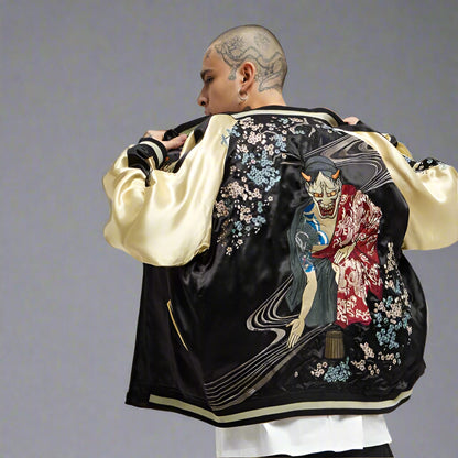 Bold Demon Embroidered Jacket -  satin jacket - Reversible Embroidered Sukajan Jacket for Stylish Comfort - View 5