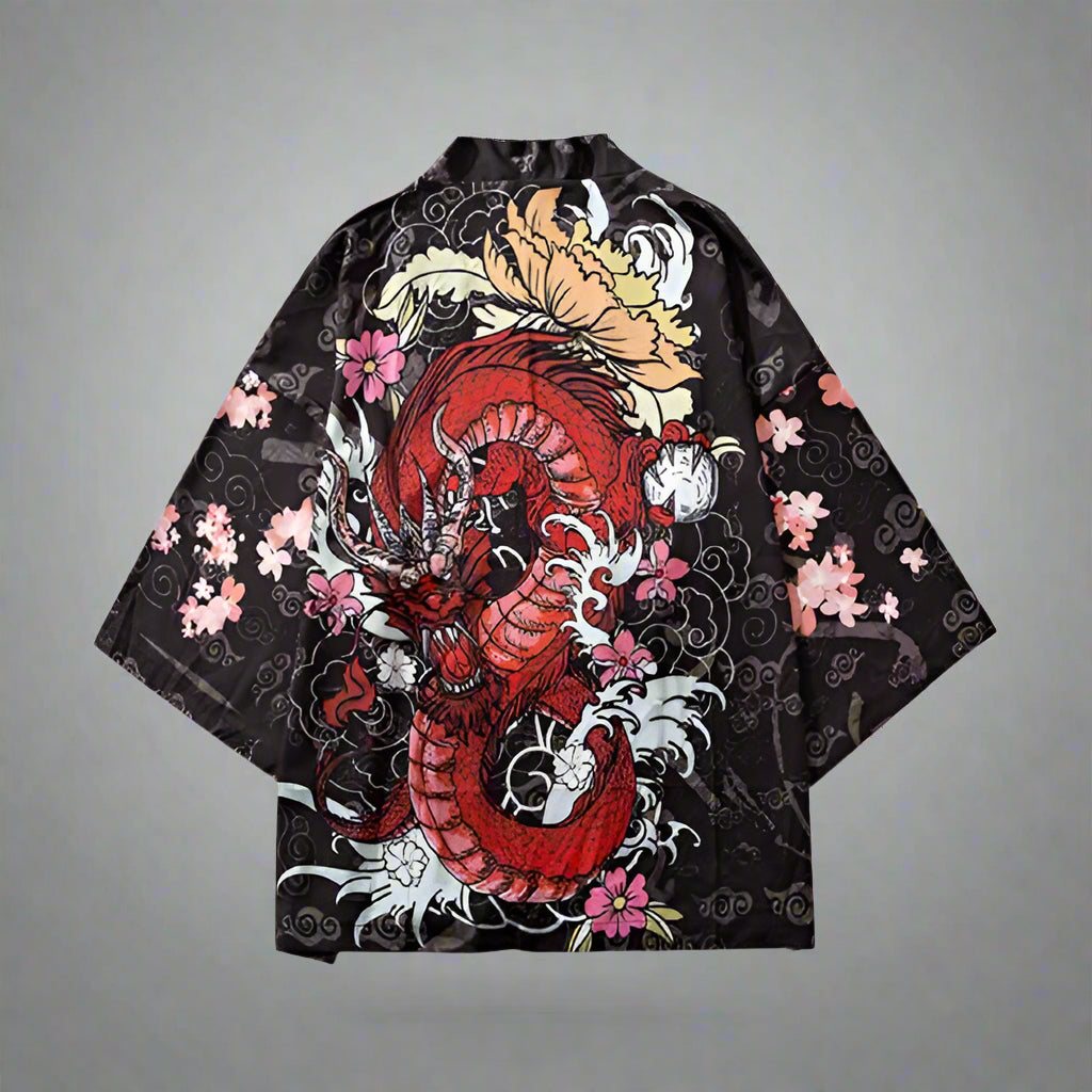 Bold Dragon Print Kimono - red dragon kimono - Unisex Bold Dragon Print Kimono for Every Occasion - View 2