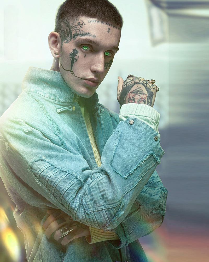 Bold Irregular Denim Cyberpunk Jacket -  samurai jacket - Futuristic Samurai-Inspired Cyberpunk Denim Jacket - View 7