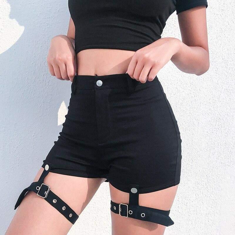 Bold Punk Leg Ring Shorts - customizable leg rings - Stylish Women's Cargo Shorts with Customizable Leg Rings - View 2