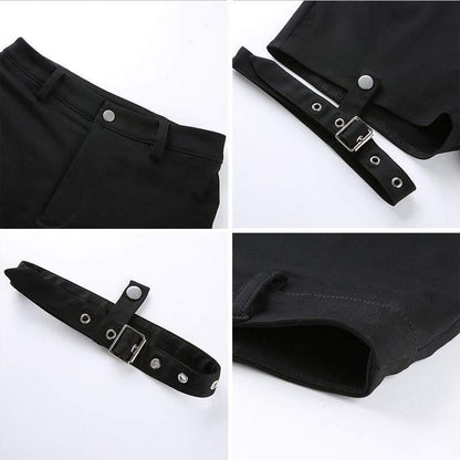 Bold Punk Leg Ring Shorts - Summer Techwear - Stylish Women's Cargo Shorts with Customizable Leg Rings - View 3