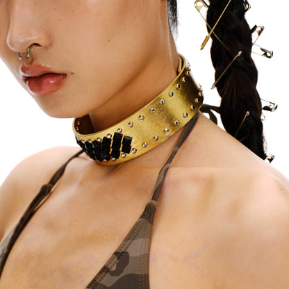 Bold Studded Faux Leather Choker -  adjustable - Studded Faux Leather Choker for Bold Style - View 3