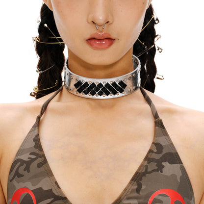 Bold Studded Faux Leather Choker - wide choker - Studded Faux Leather Choker for Bold Style - View 2