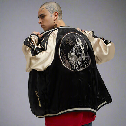 Bone-Chilling Reversible Jacket -  embroidered coat - Stylish Reversible Sukajan Jacket with Japanese Embroidery - View 5