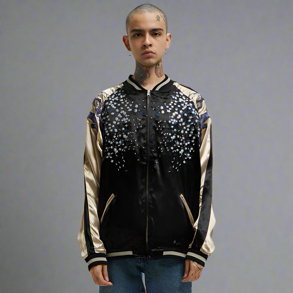 Bone-Chilling Reversible Jacket - japanese art jacket - Stylish Reversible Sukajan Jacket with Japanese Embroidery - Main view