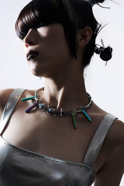 Celestial Geometric Beaded Necklace -  futuristic necklace - Celestial Geometric Beaded Necklace for Unique Style - View 3