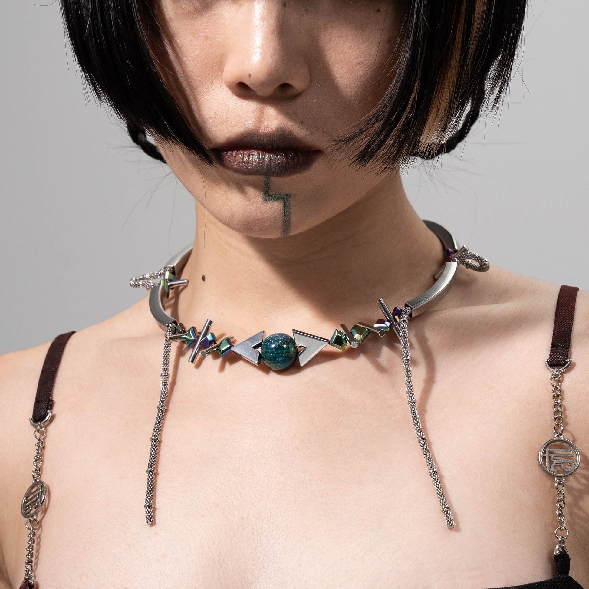 Celestial Geometric Time Necklace - futuristic aesthetics - Celestial Geometric Time Necklace for Modern Elegance - Main view