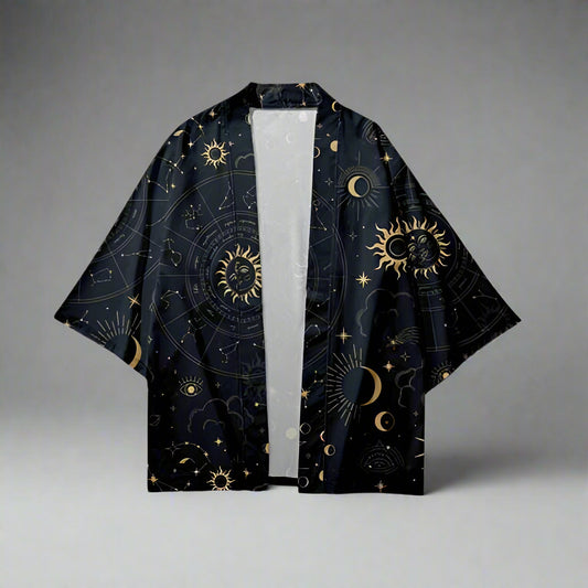 Celestial Inspired Haori - cosmic cardigan - Cosmic-Inspired Haori with Lunar Motifs - Main view