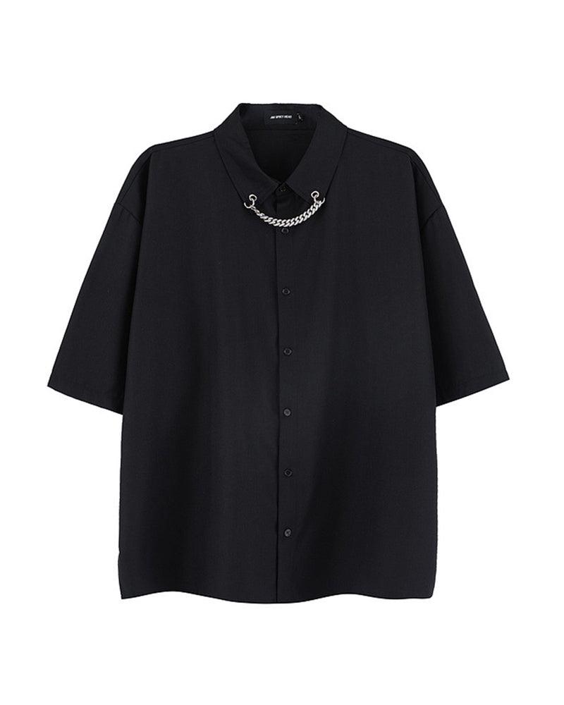 Chain-Detail Short Sleeve Shirt -  high-performance fabric - Urban Techwear Short Sleeve Shirt with Chain Detail - View 3