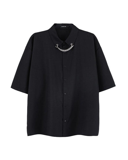 Chain-Detail Short Sleeve Shirt -  high-performance fabric - Urban Techwear Short Sleeve Shirt with Chain Detail - View 3