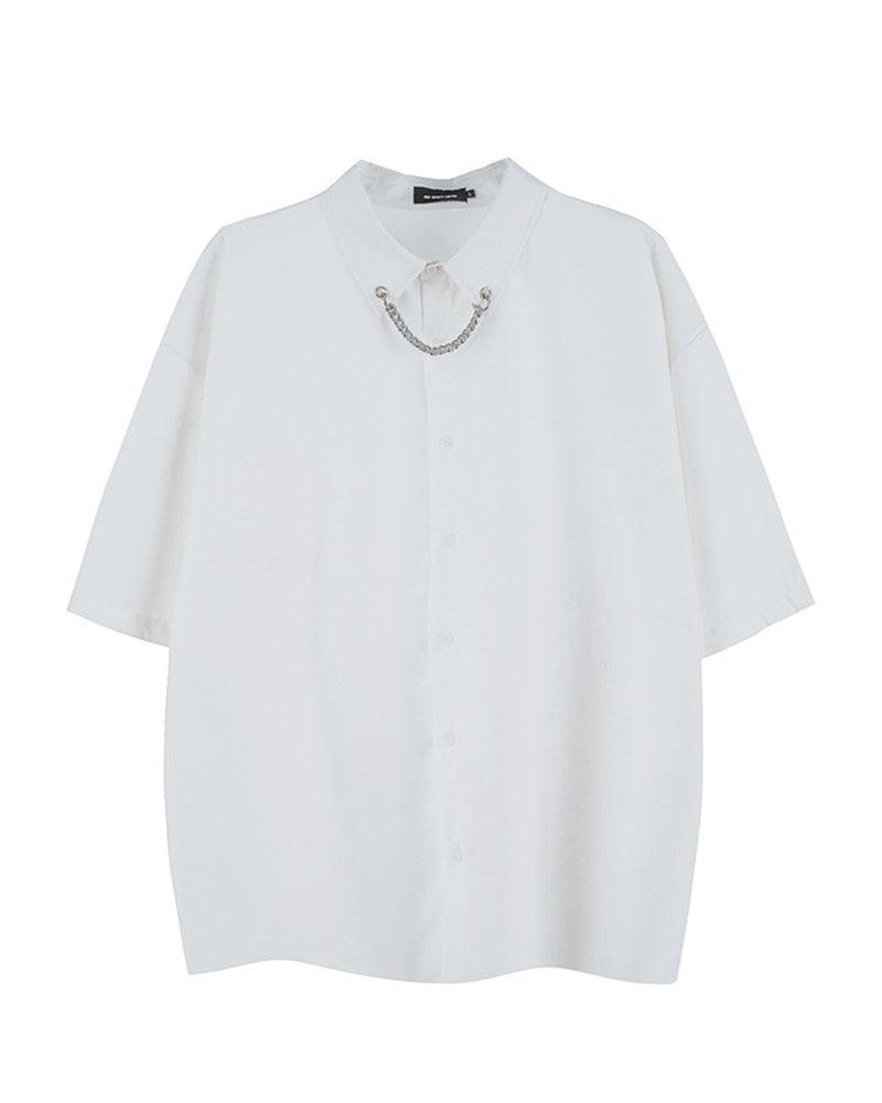 Chain-Detail Short Sleeve Shirt -  modern urban aesthetic - Urban Techwear Short Sleeve Shirt with Chain Detail - View 4