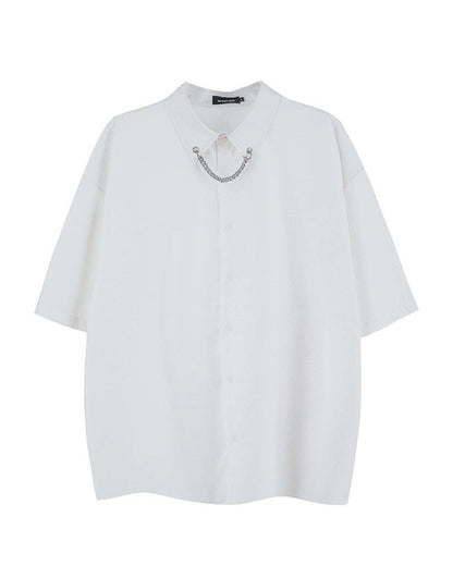 Chain-Detail Short Sleeve Shirt -  modern urban aesthetic - Urban Techwear Short Sleeve Shirt with Chain Detail - View 4