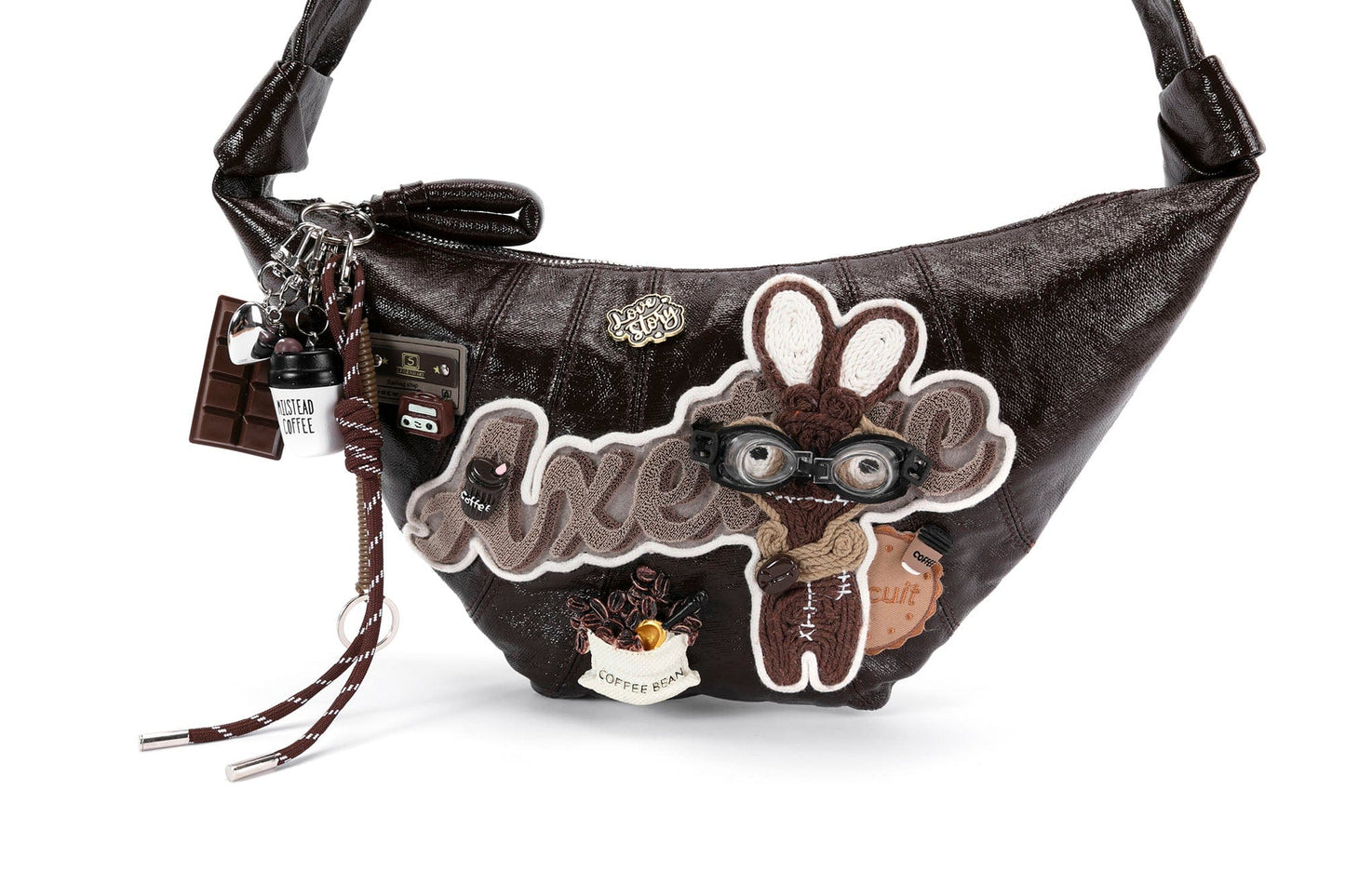 Charming Bunny Café Croissant Bag - bunny bag - Café-Themed Crescent Bag with Bunny Patch - View 15