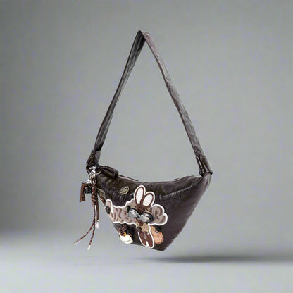 Charming Bunny Café Croissant Bag - crescent-shaped bag - Café-Themed Crescent Bag with Bunny Patch - View 2