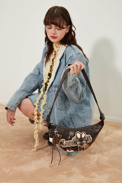 Charming Bunny Café Croissant Bag - crescent-shaped bag - Café-Themed Crescent Bag with Bunny Patch - View 9