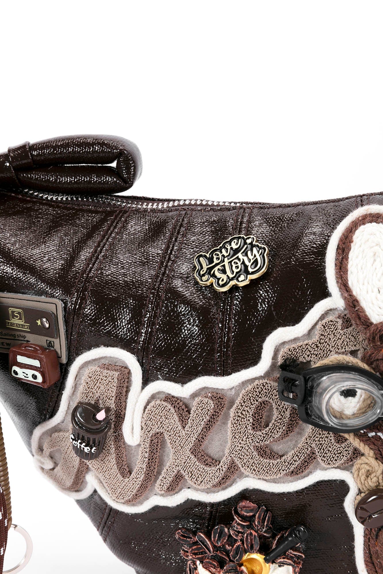 Charming Bunny Café Croissant Bag -  playful statement bag - Café-Themed Crescent Bag with Bunny Patch - View 13