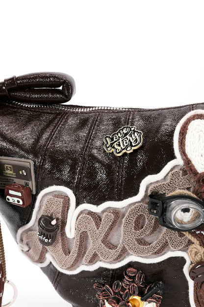 Charming Bunny Café Croissant Bag -  playful statement bag - Café-Themed Crescent Bag with Bunny Patch - View 13