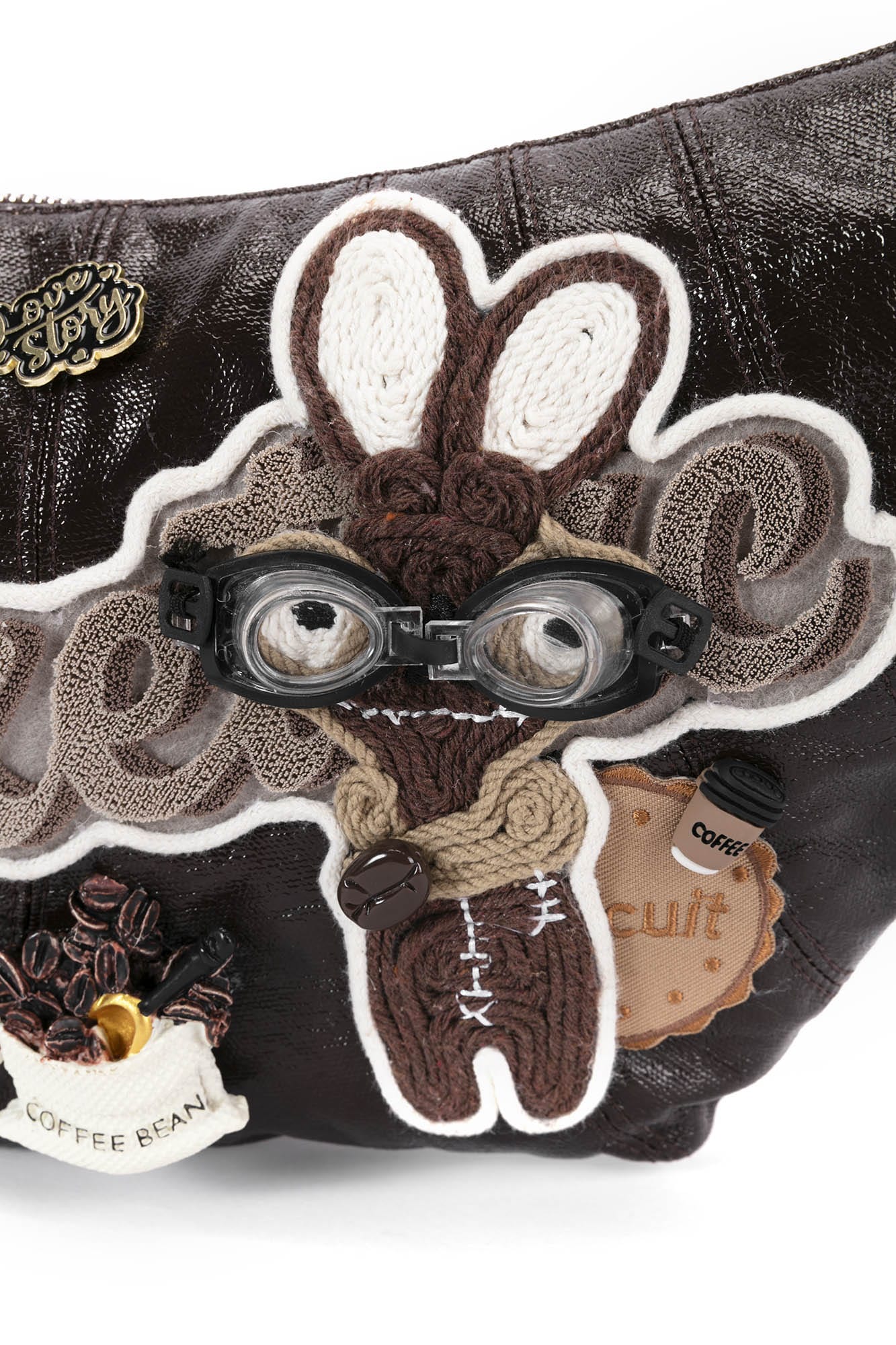Charming Bunny Café Croissant Bag -  unique café bag - Café-Themed Crescent Bag with Bunny Patch - View 14