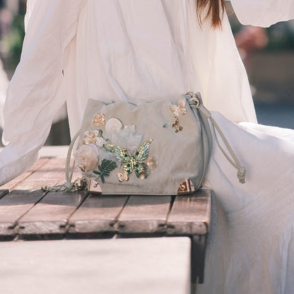 Charming Butterfly Blossom Bucket Bag -  3D floral appliqués - Charming Butterfly Blossom Bucket Bag with Floral Details - View 3