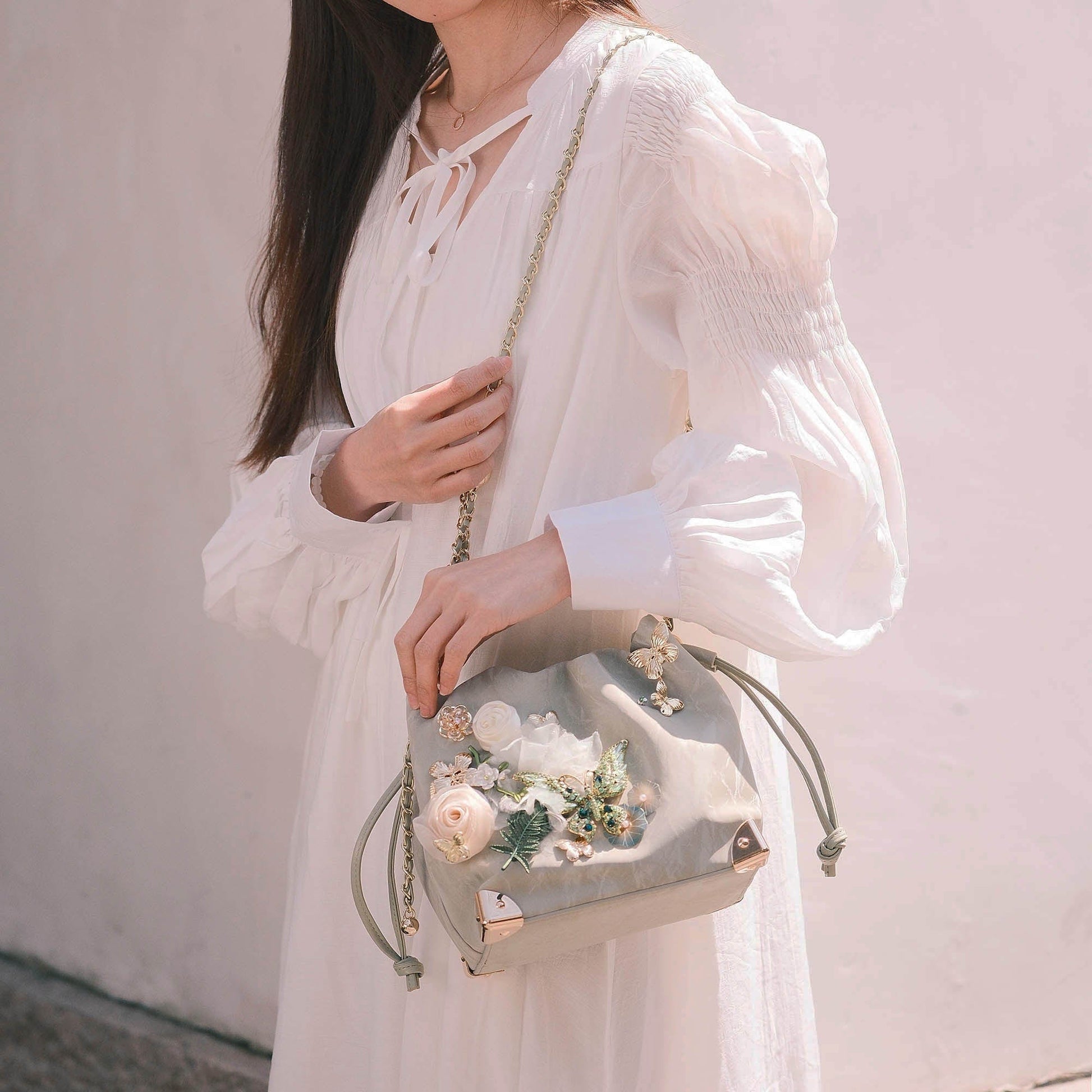 Charming Butterfly Blossom Bucket Bag - butterfly bag - Charming Butterfly Blossom Bucket Bag with Floral Details - View 2