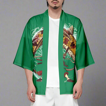 Charming Cat-Inspired Kimono -  cultural event wear - Cat-Inspired Green Haori Kimono for Relaxed Style - View 3