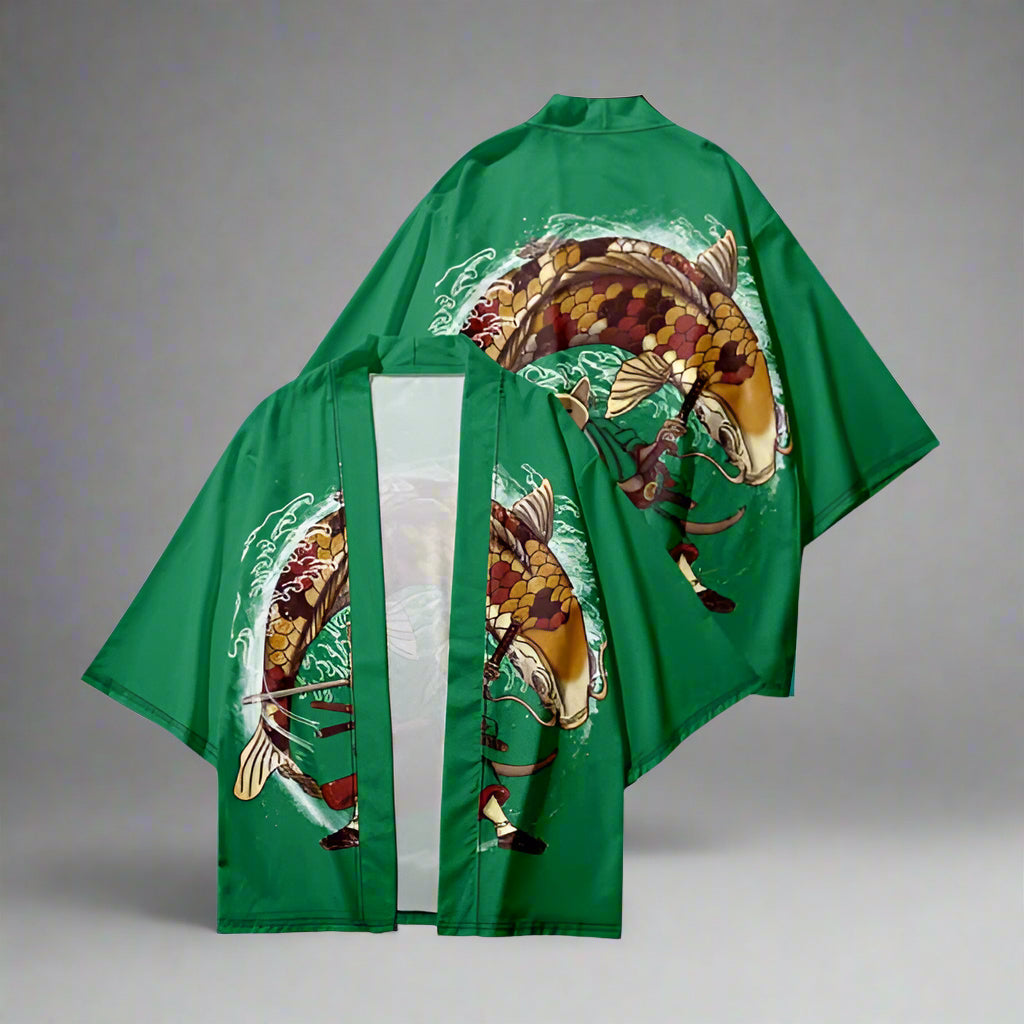 Charming Cat-Inspired Kimono -  floral haori - Cat-Inspired Green Haori Kimono for Relaxed Style - View 5