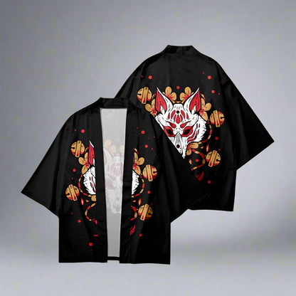 Charming Fox Wrap Cardigan -  100% polyester cardigan - Kitsune Kimono Cardigan with Long Sleeves - View 3