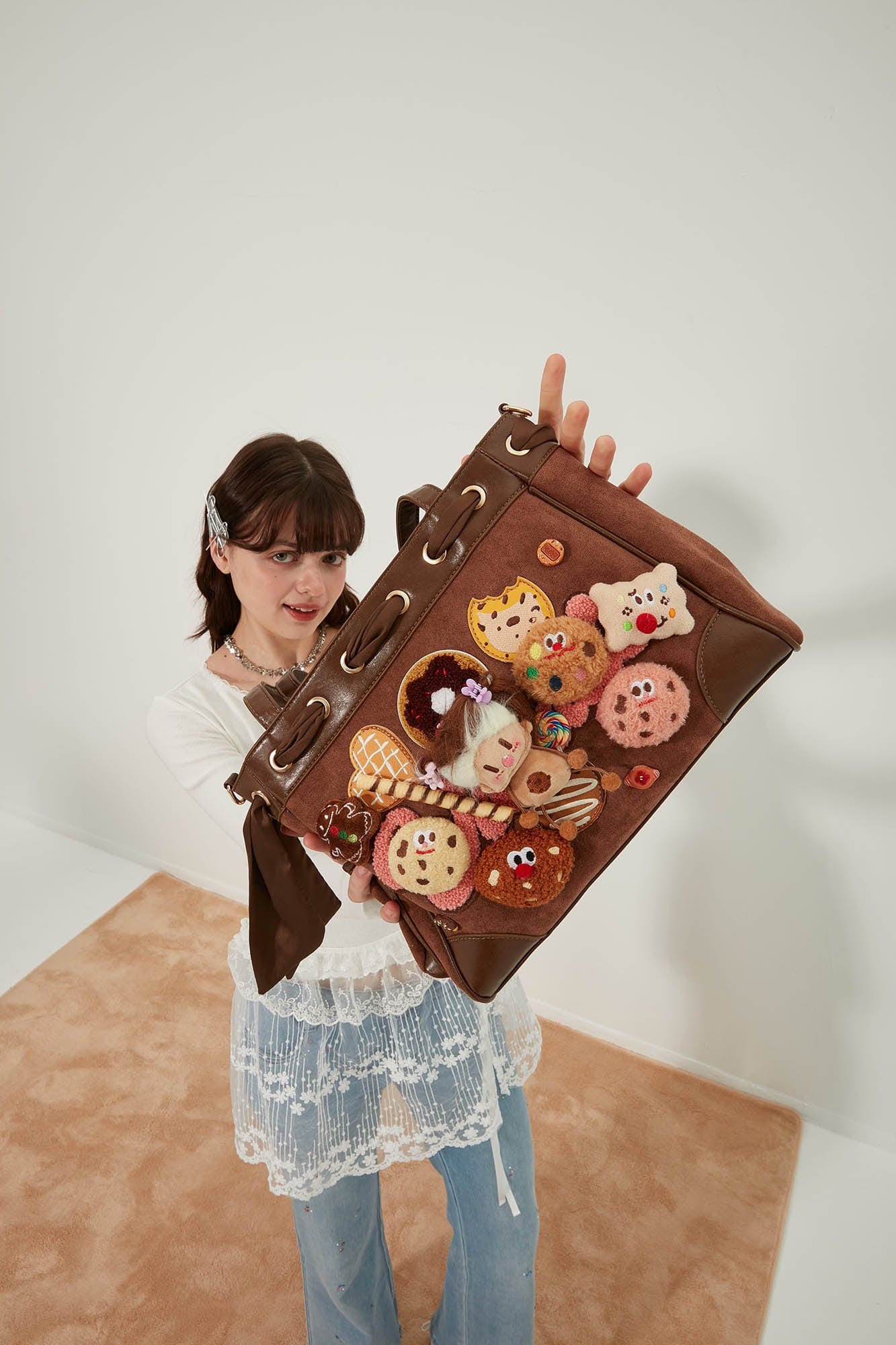 Charming Plush Doll Tote Bag -  crossbody bag - Charming Plush Doll Tote Bag with Dessert Details - View 11