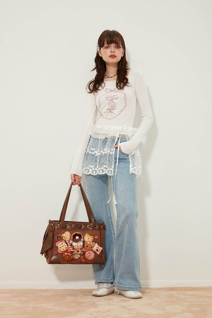 Charming Plush Doll Tote Bag -  dessert-themed bag - Charming Plush Doll Tote Bag with Dessert Details - View 5
