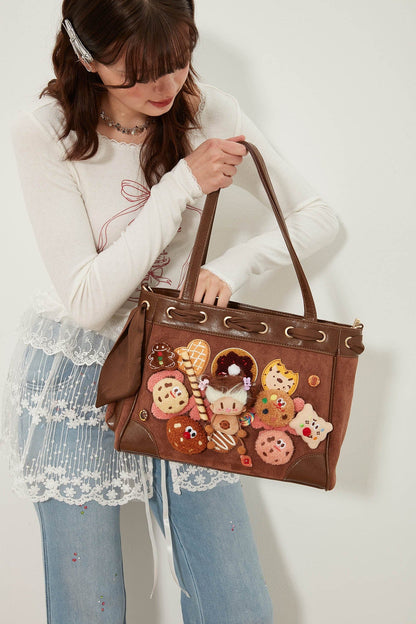 Charming Plush Doll Tote Bag -  suede tote - Charming Plush Doll Tote Bag with Dessert Details - View 7
