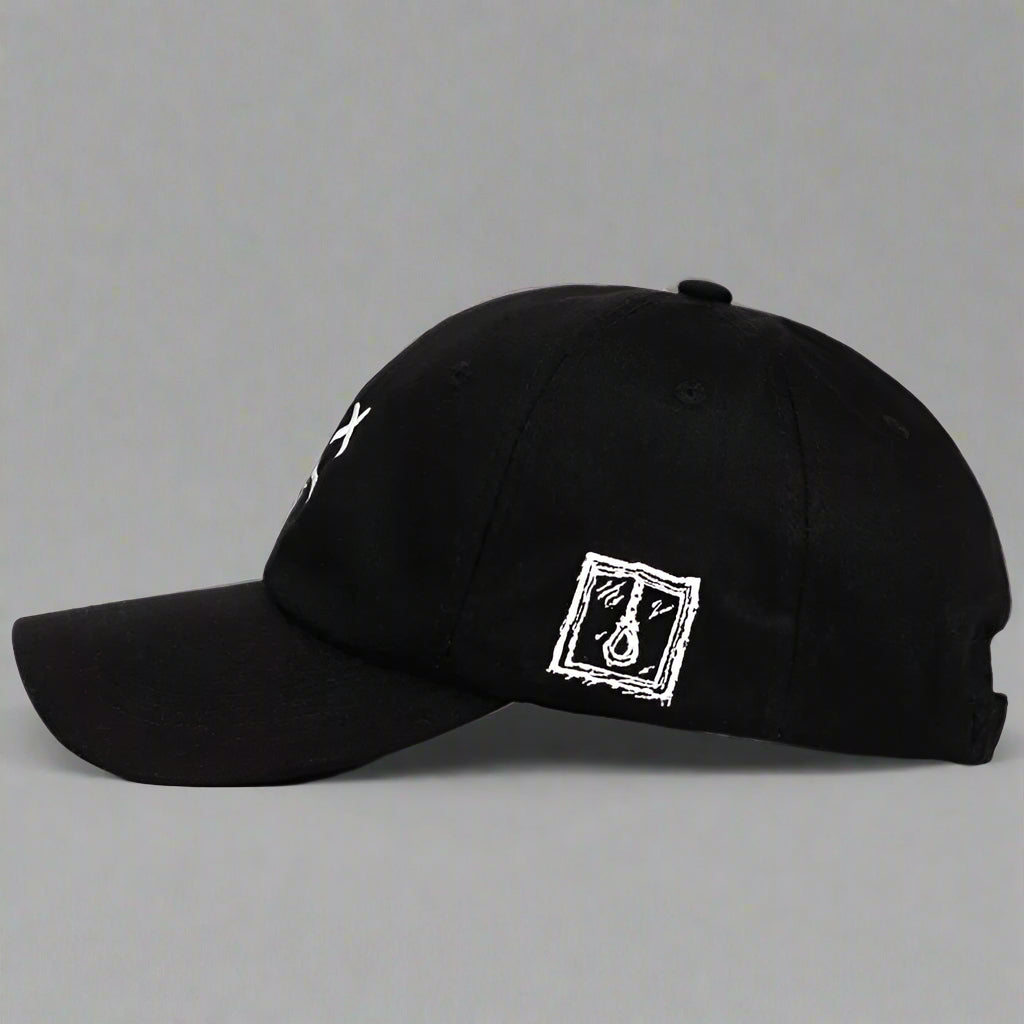 Cheerful Futuristic Vibes Cap -  adjustable fit - Cheerful Black Cap with Unique Smiley Embroidery - View 3