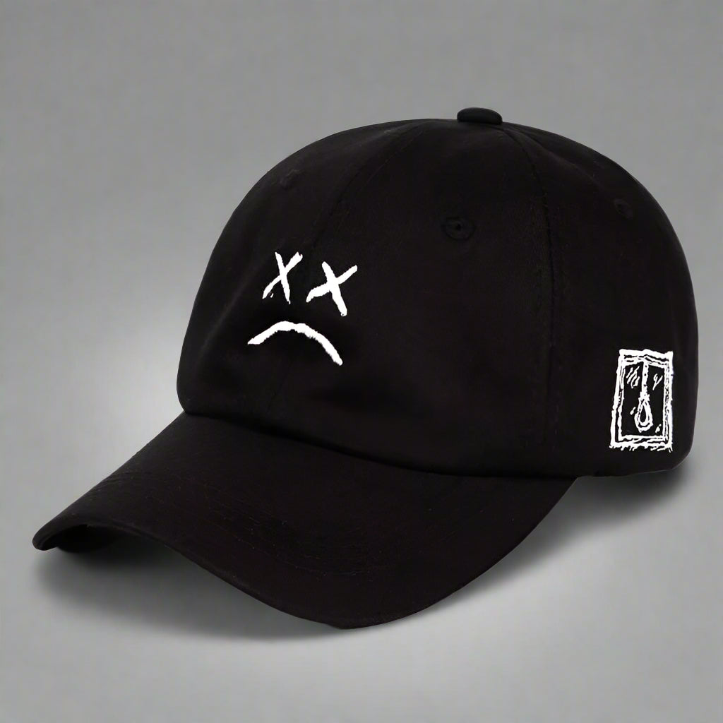 Cheerful Futuristic Vibes Cap - black cap - Cheerful Black Cap with Unique Smiley Embroidery - Main view
