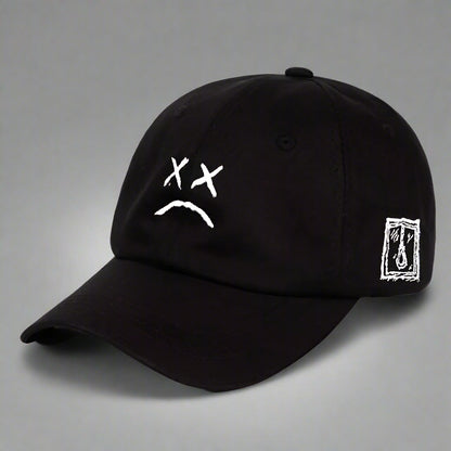 Cheerful Futuristic Vibes Cap - black cap - Cheerful Black Cap with Unique Smiley Embroidery - Main view