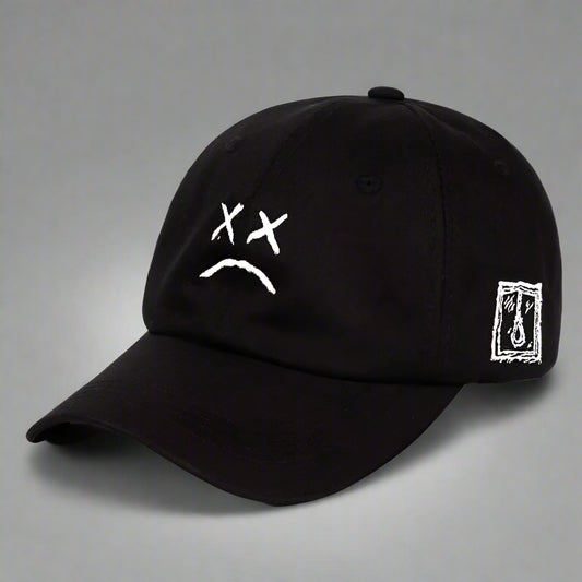Cheerful Futuristic Vibes Cap - black cap - Cheerful Black Cap with Unique Smiley Embroidery - Main view