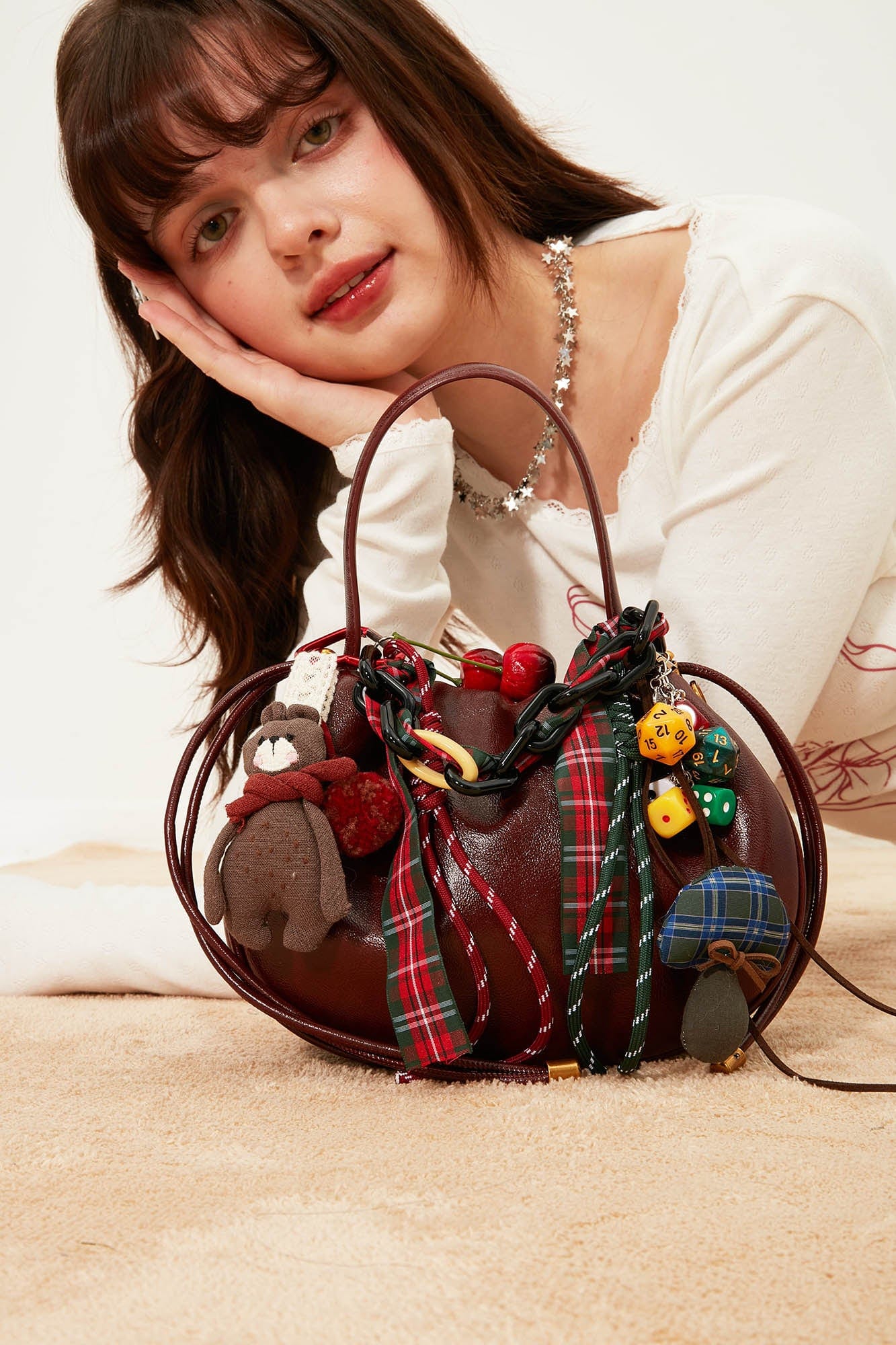Cherry Jam Ruched Handle Bag -  versatile carrying options - Cherry Jam Ruched Handle Bag for Stylish Everyday Use - View 9