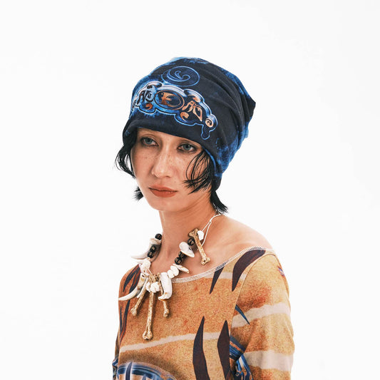 Chic Abstract Black Beanie - one of a kind beanie - Unique Black Abstract Beanie with Tribal Design - Main view