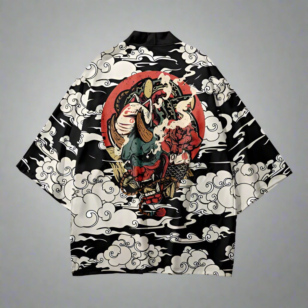 Chic Anime-Inspired Kimono - chic kimono - Stylish Anime-Inspired Kimono with Oni Mask Design - View 2
