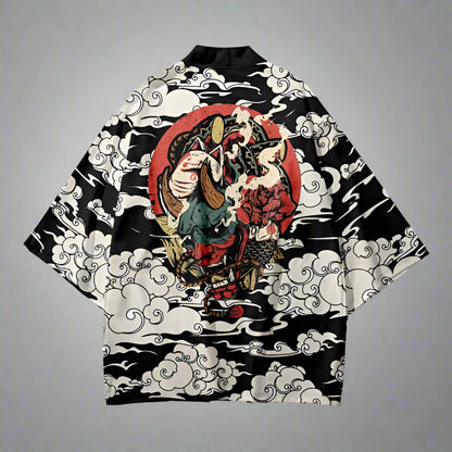 Chic Anime-Inspired Kimono - chic kimono - Stylish Anime-Inspired Kimono with Oni Mask Design - View 2
