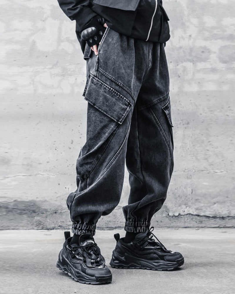 Chic Black Denim Cargo Pants - denim cargo - Stylish Black Denim Cargo Pants for Everyday Wear - View 2