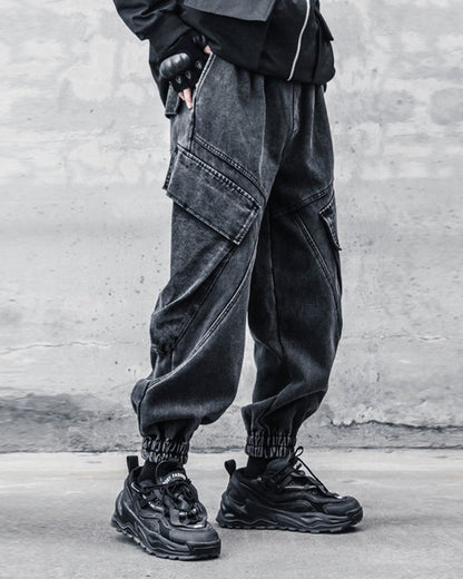 Chic Black Denim Cargo Pants - denim cargo - Stylish Black Denim Cargo Pants for Everyday Wear - View 2