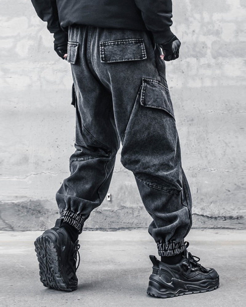 Chic Black Denim Cargo Pants -  relaxed fit jeans - Stylish Black Denim Cargo Pants for Everyday Wear - View 4