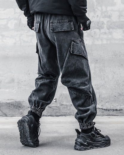 Chic Black Denim Cargo Pants -  relaxed fit jeans - Stylish Black Denim Cargo Pants for Everyday Wear - View 4