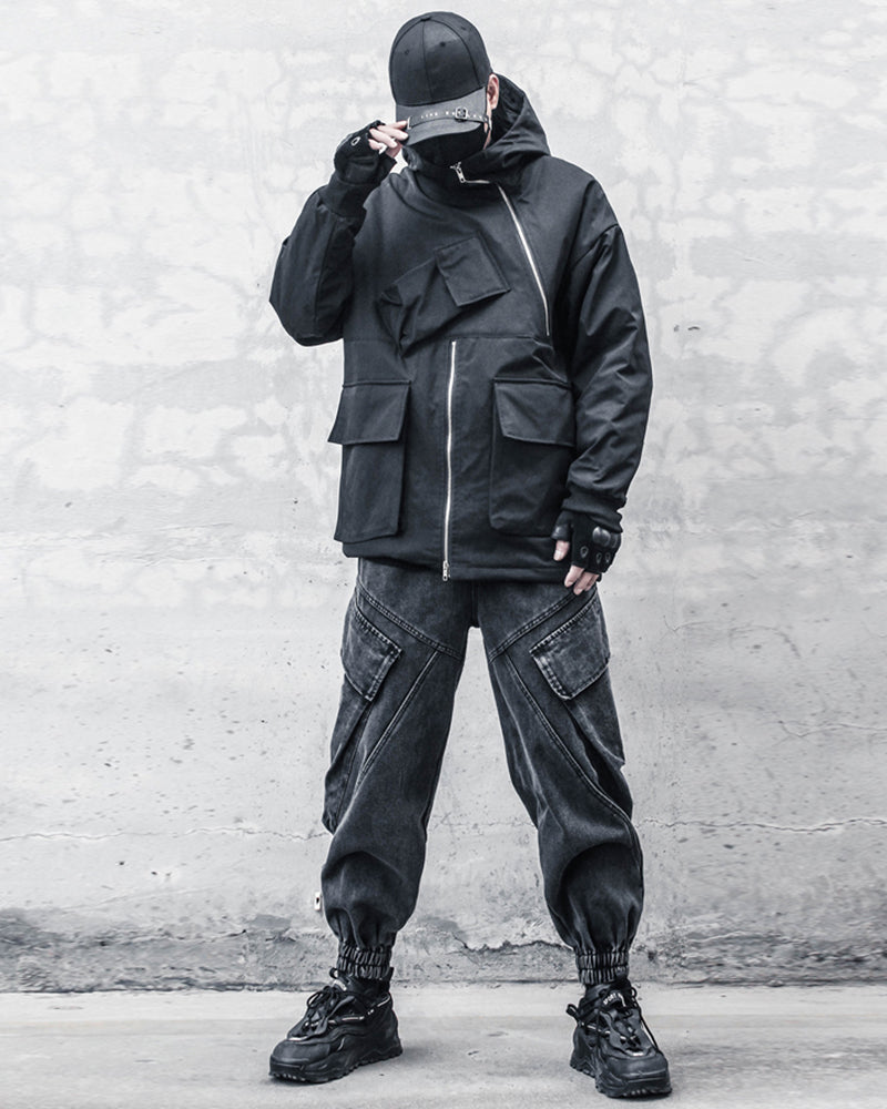 Chic Black Denim Cargo Pants -  unisex trousers - Stylish Black Denim Cargo Pants for Everyday Wear - View 5