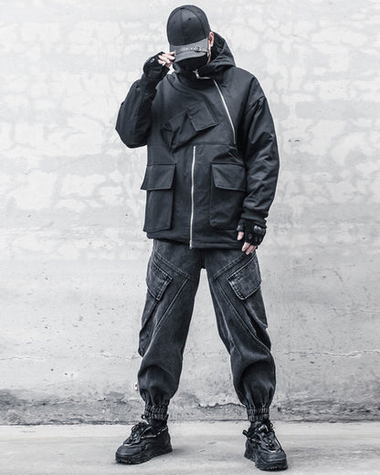 Chic Black Denim Cargo Pants -  unisex trousers - Stylish Black Denim Cargo Pants for Everyday Wear - View 5