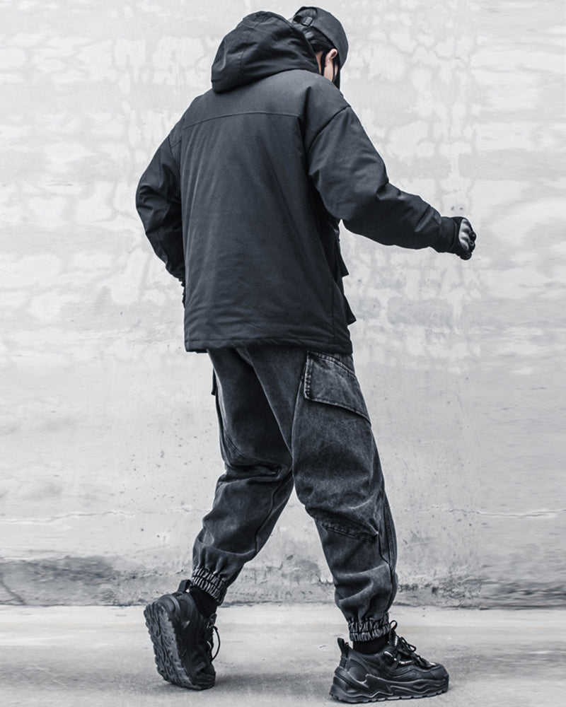 Chic Black Denim Cargo Pants -  urban style - Stylish Black Denim Cargo Pants for Everyday Wear - View 6